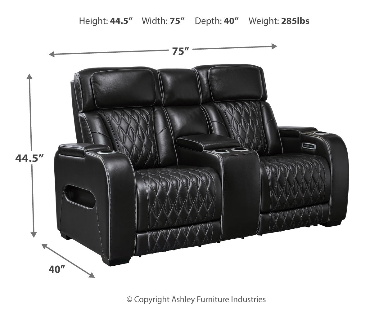 Boyington Black Power Reclining Loveseat with Console (Online Special Price) - Ornate Home