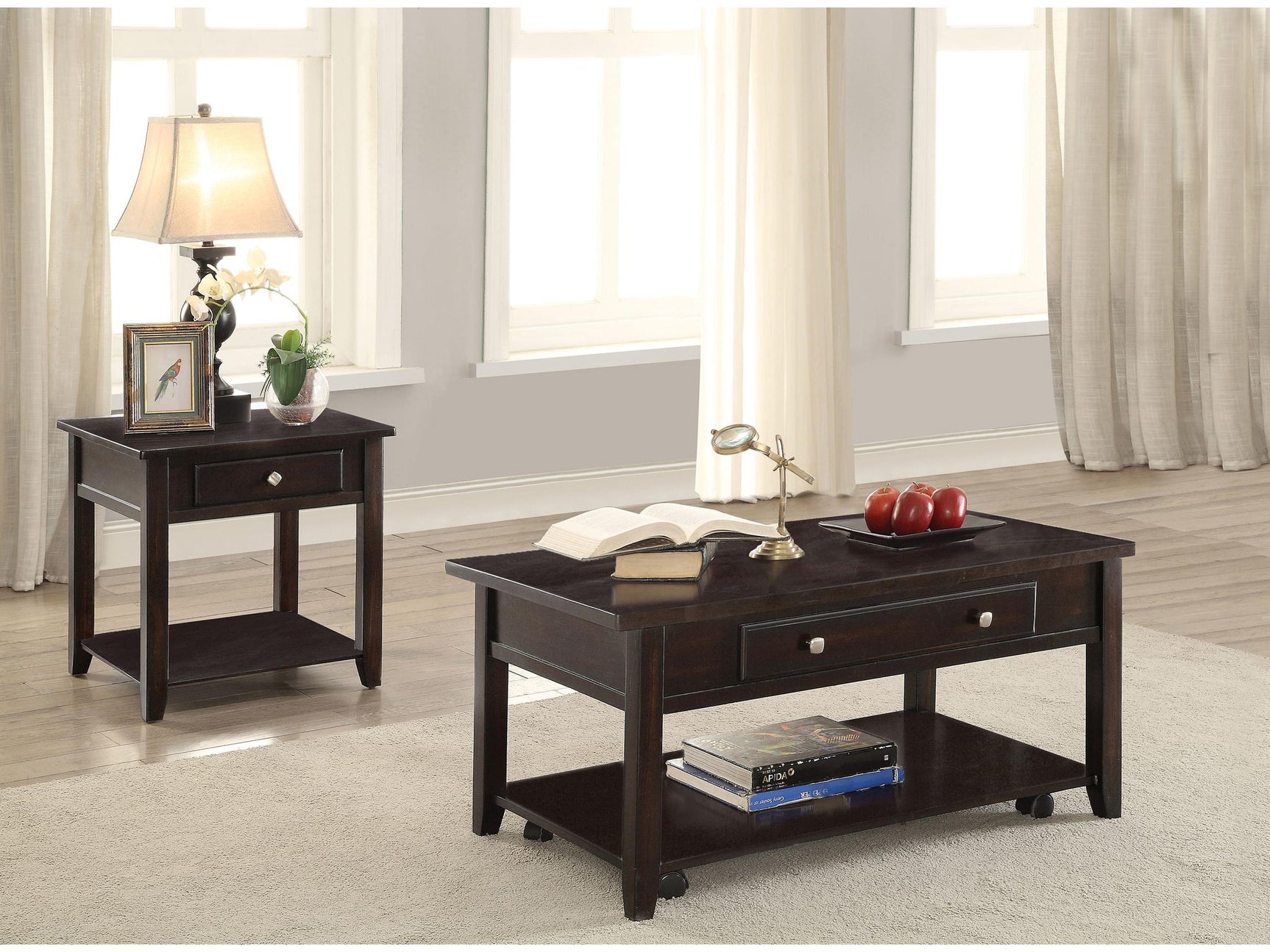 Bradford Walnut 2-piece Lift Top Coffee and End Table Set - Ornate Home