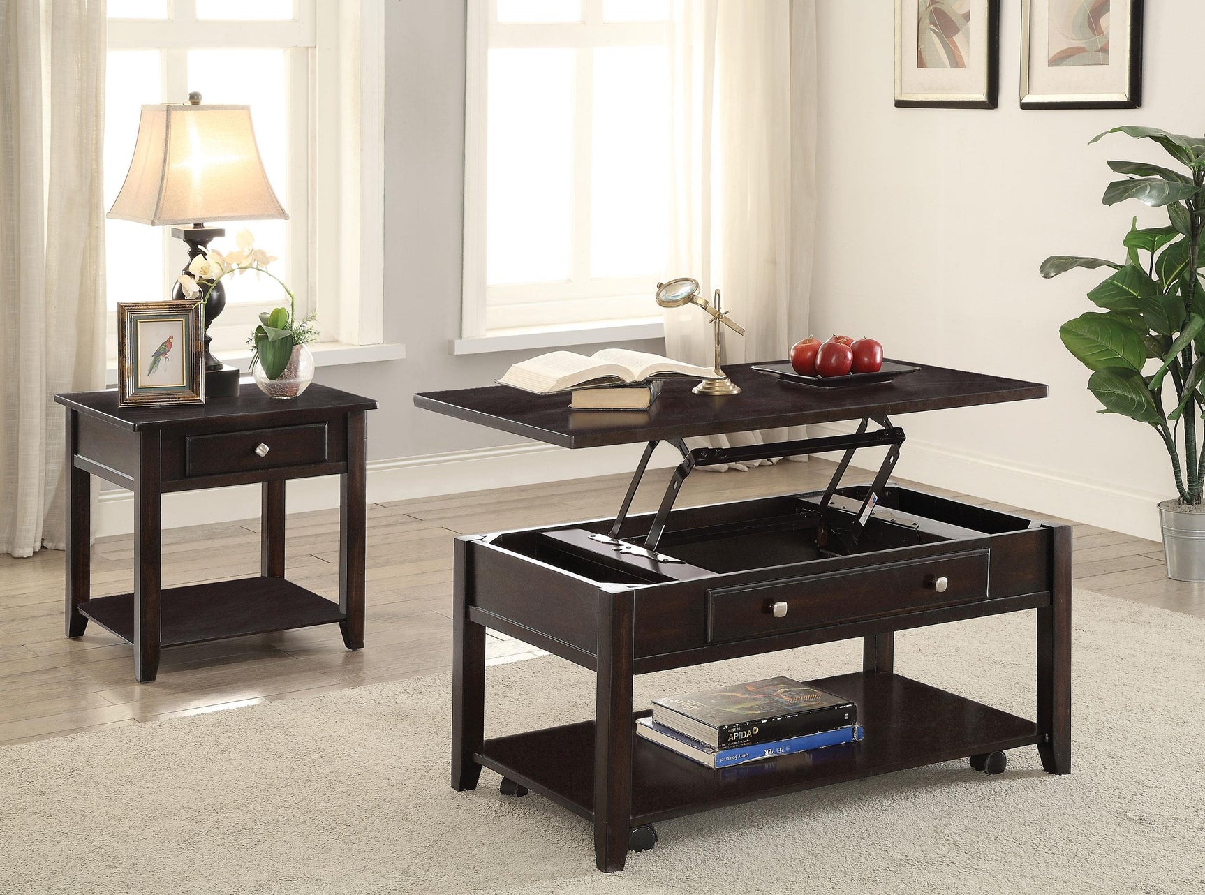 Bradford Walnut 2-piece Lift Top Coffee and End Table Set - Ornate Home
