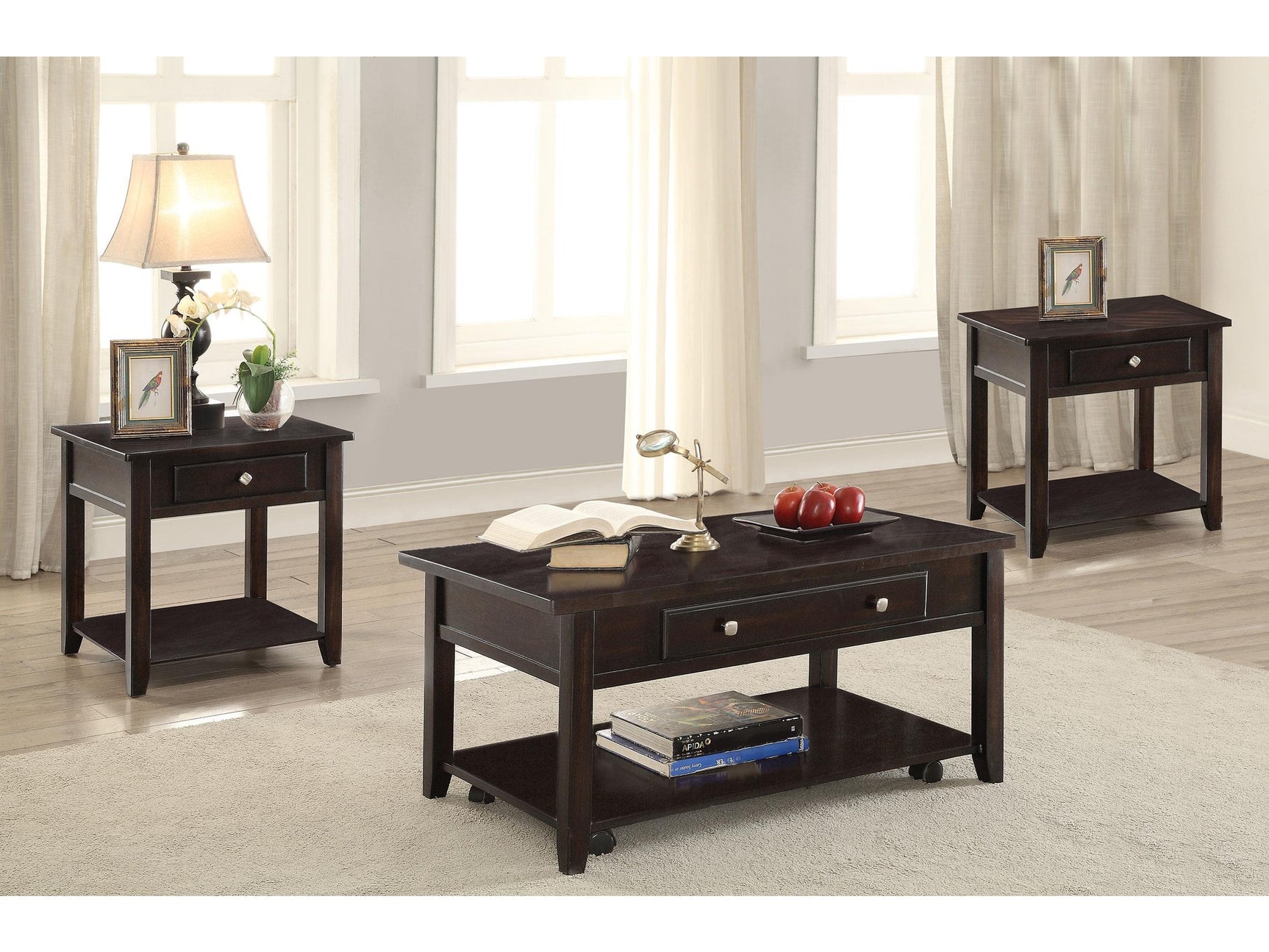 Bradford Walnut 3-piece Lift Top Coffee and End Table Set - Ornate Home