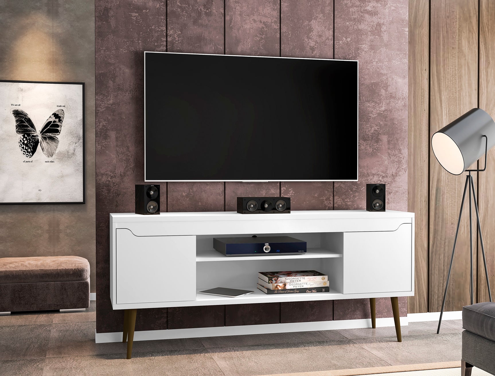 Bradley 62.99 TV Stand in White - Ornate Home