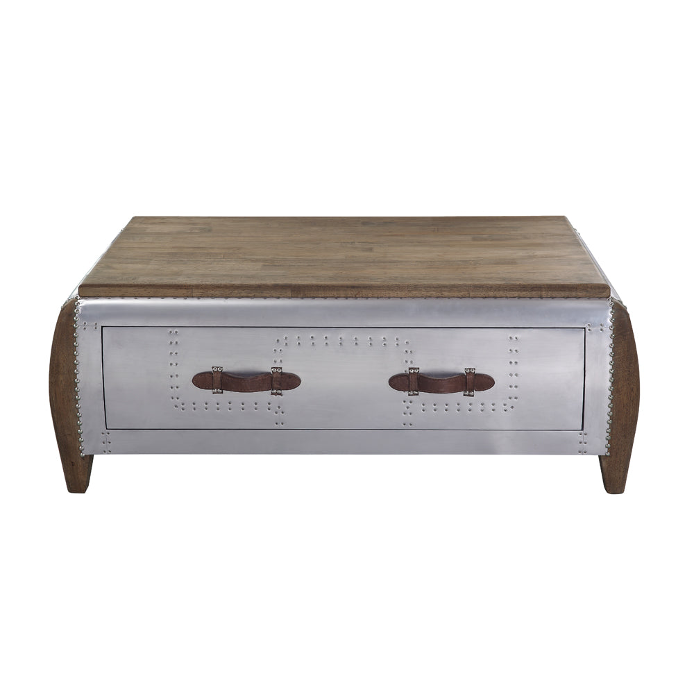 Brancaster Antique Oak & Aluminum Coffee Table - Ornate Home