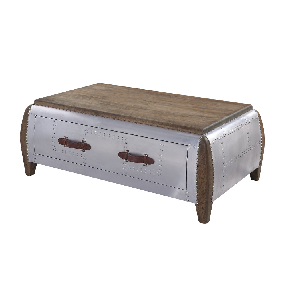 Brancaster Antique Oak & Aluminum Coffee Table - Ornate Home