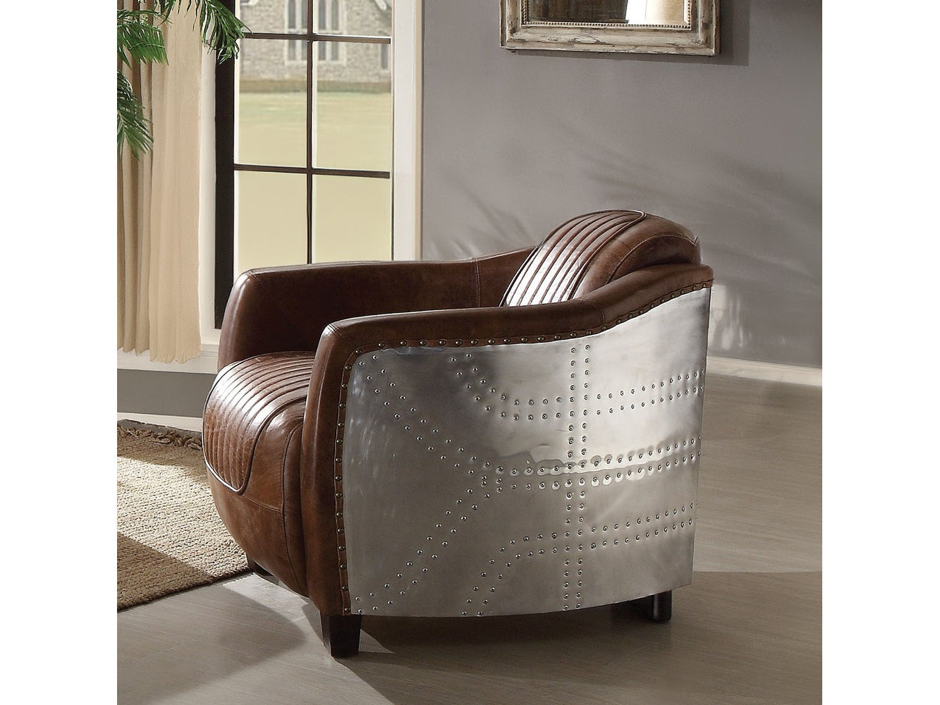 Brancaster Brown Genuine Leather & Aluminum Chair - Ornate Home