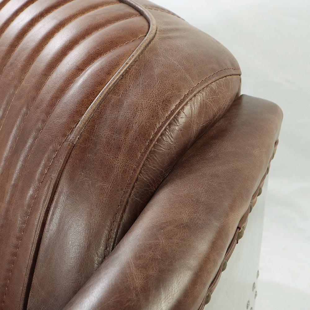 Brancaster Brown Leather & Aluminium Loveseat - Ornate Home