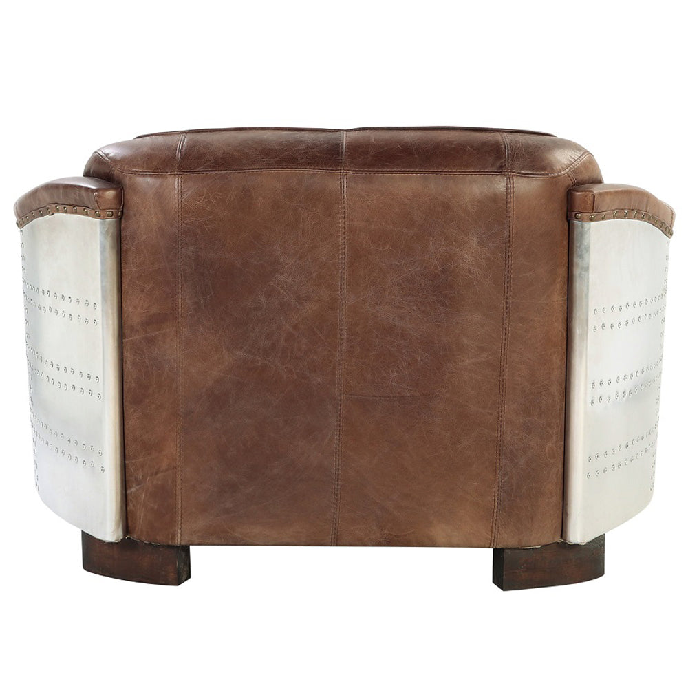 Brancaster Brown Leather & Aluminium Loveseat - Ornate Home