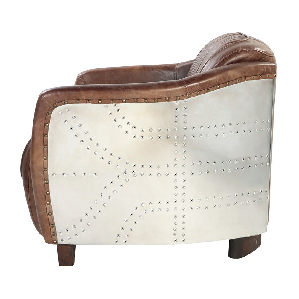 Brancaster Brown Leather & Aluminium Loveseat - Ornate Home