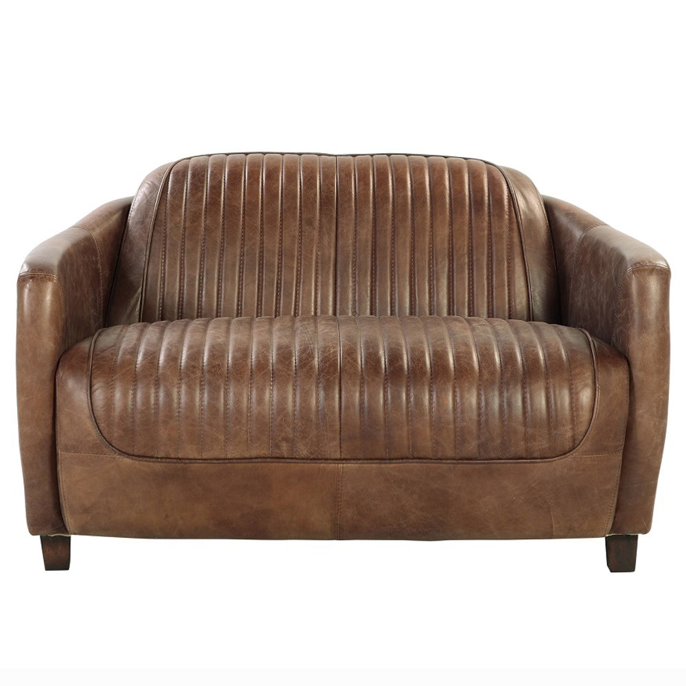Brancaster Brown Leather & Aluminium Loveseat - Ornate Home