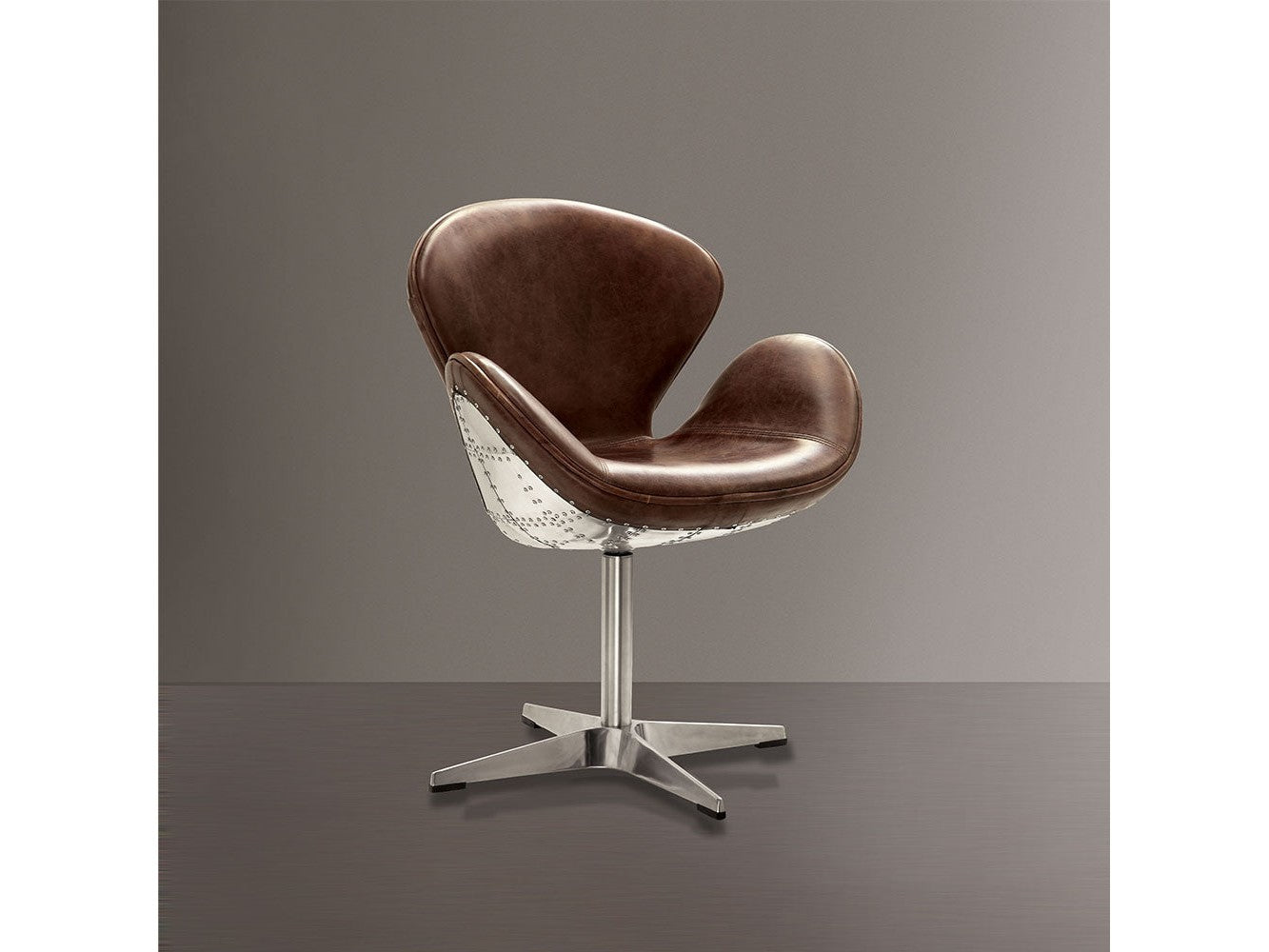 Brancaster Brown Leather/Aluminum Accent Chair (1Pc) - Ornate Home