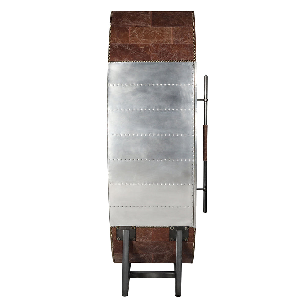 Brancaster Brown Leather & Aluminum Wine Cabinet - Ornate Home