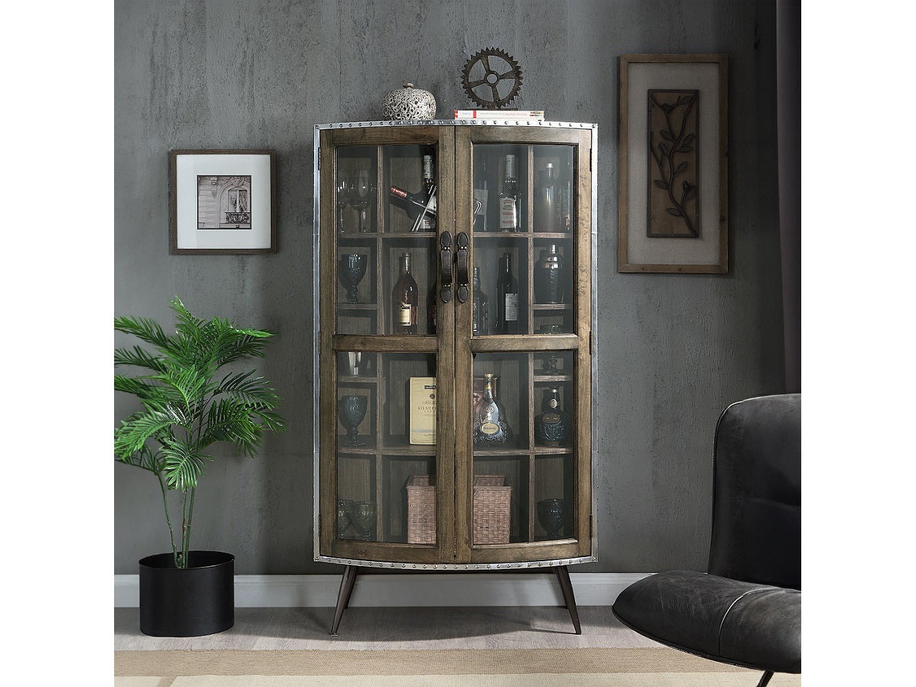Brancaster Oak/Aluminum/Glass Cabinet - Ornate Home