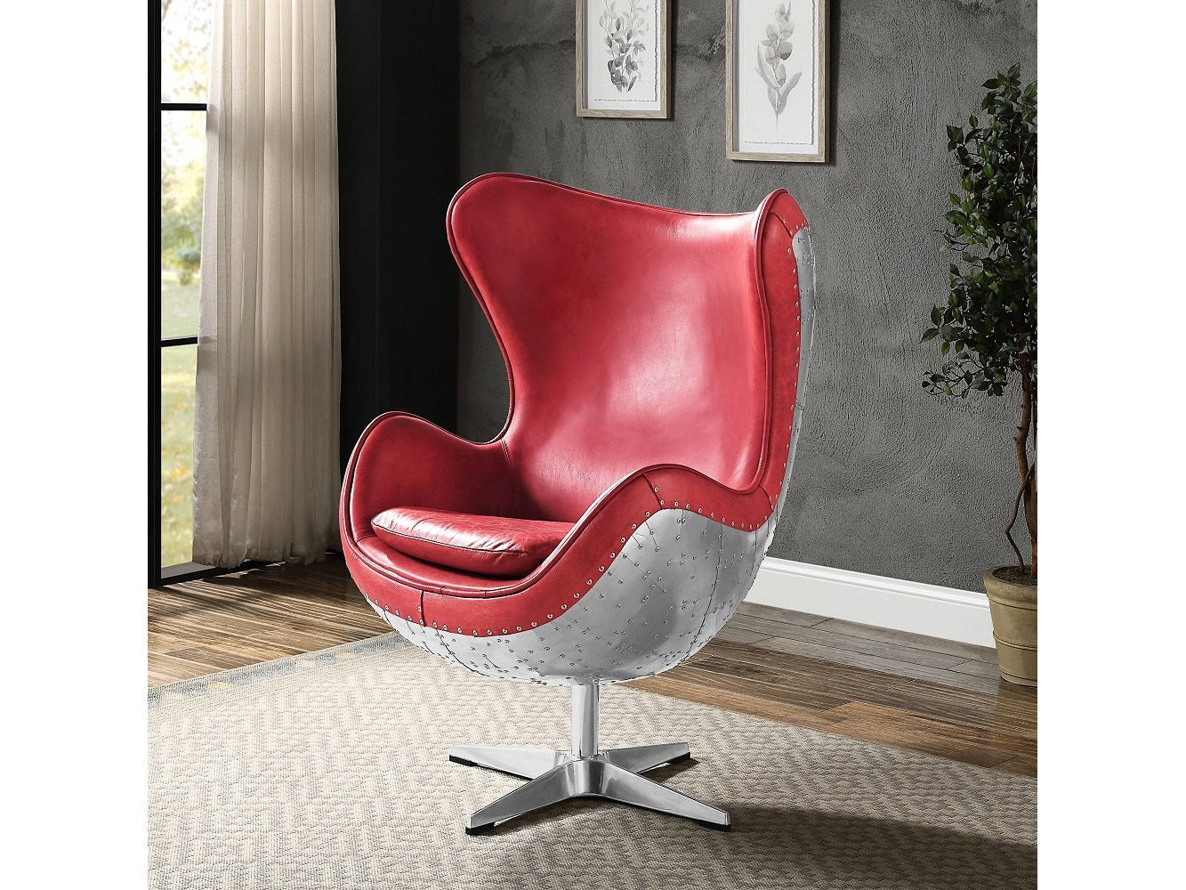 Brancaster Red Accent Chair W/Swivel - Ornate Home