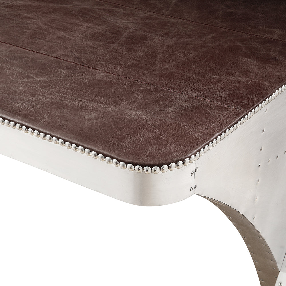 Brancaster Retro Brown Top Grain Leather & Aluminum Desk - Ornate Home