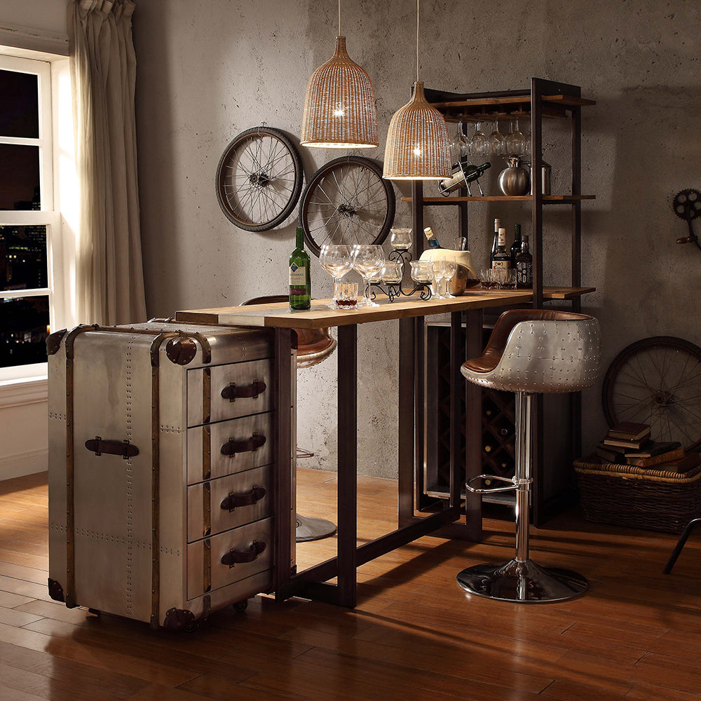 Brancaster Vintage Brown Leather Swivel Bar Stool / 1pc - Ornate Home