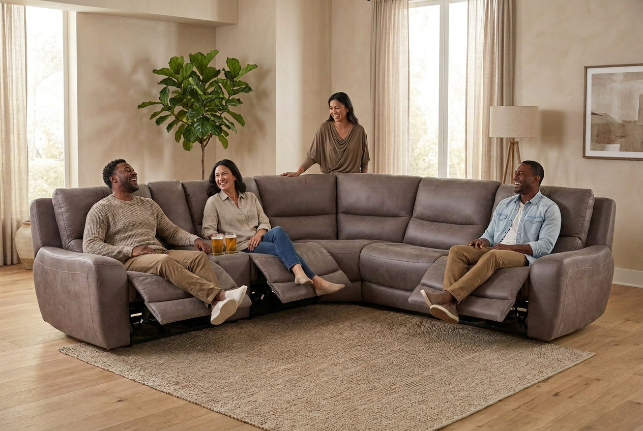 Branson Zero Slate 6-Piece Dual Power Reclining Modular Sectional with Storage Console - Ornate Home