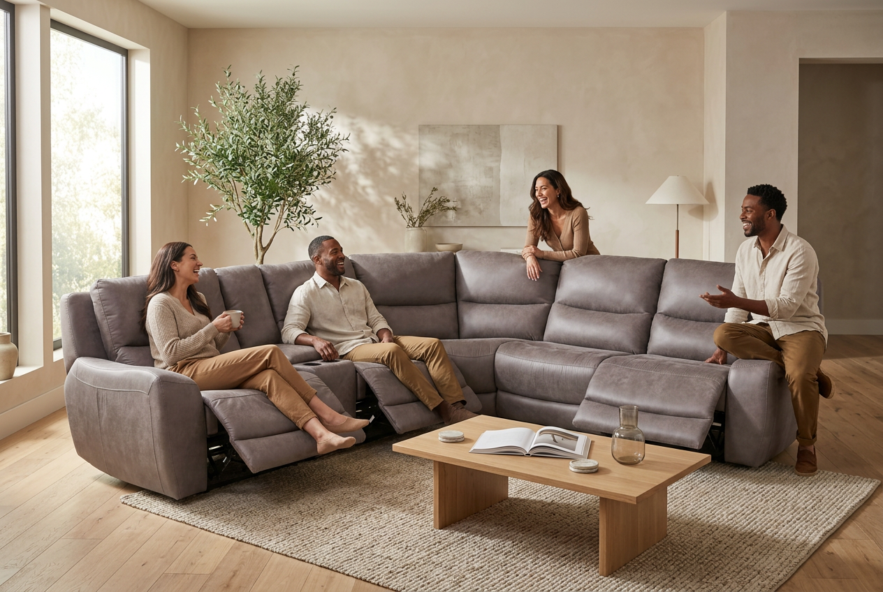 Branson Zero Slate 6-Piece Dual Power Reclining Modular Sectional with Storage Console - Ornate Home
