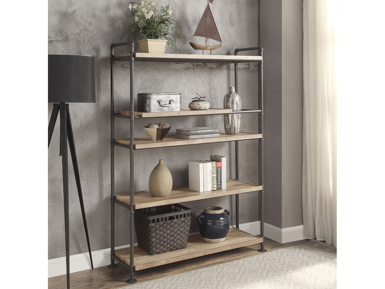Brantley Oak 5 Shelf Bookshelf - Ornate Home