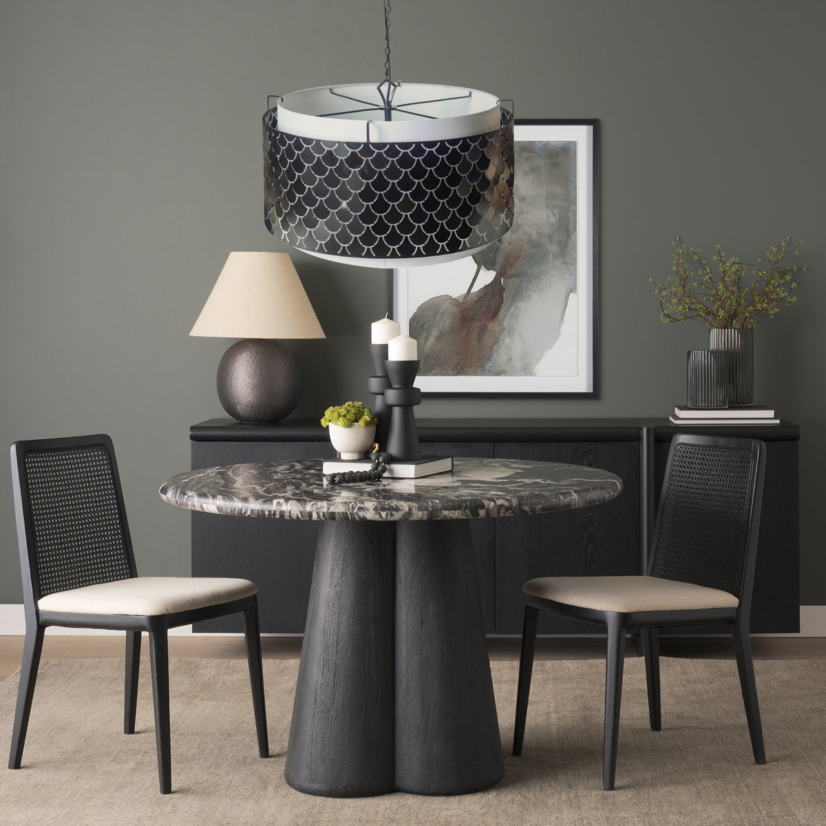 Brasseur Charcoal/Black Metal Fish Scale Three Bulb Chandelier - Ornate Home