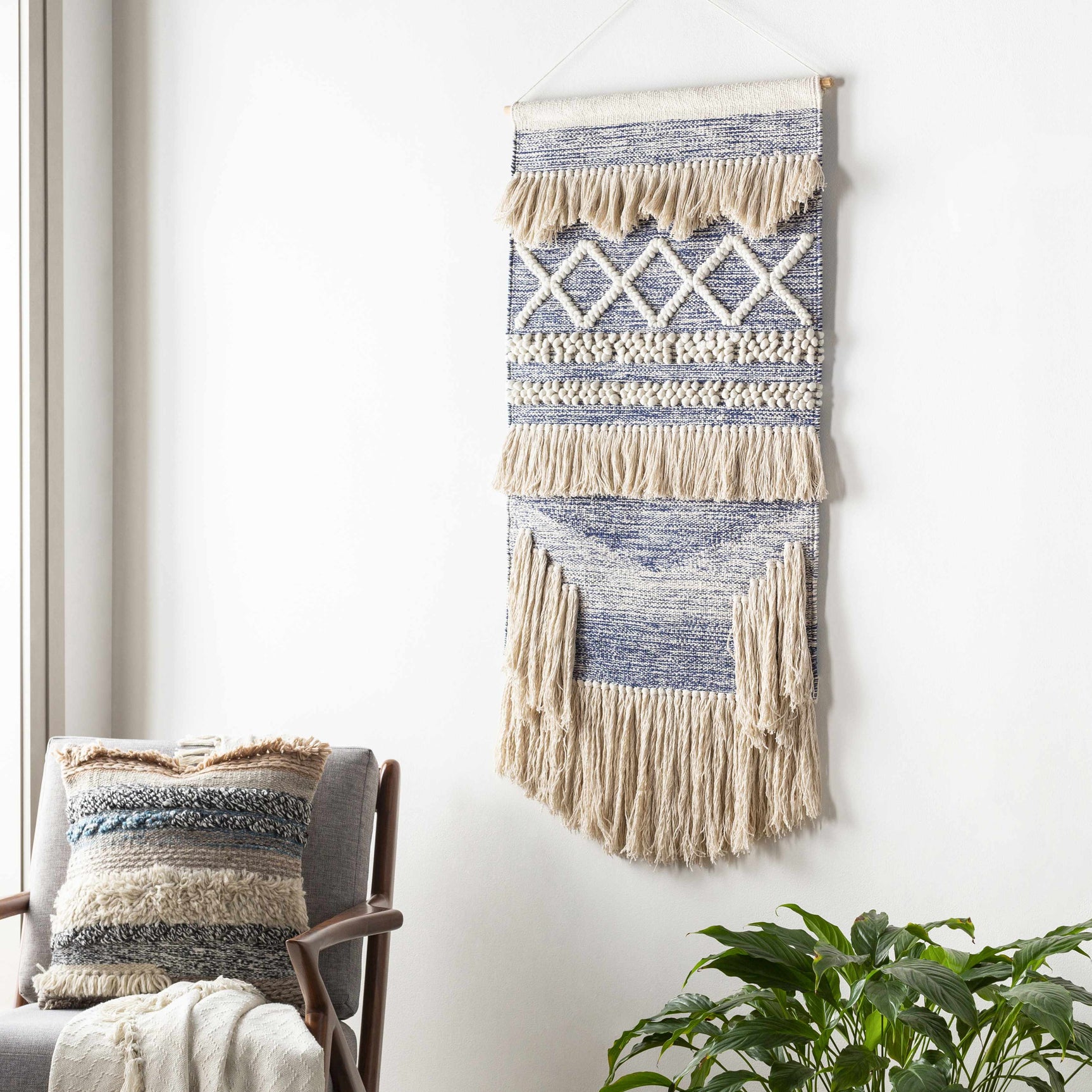 Braunston Boho Navy & Beige Textured Wall Hanging - Ornate Home