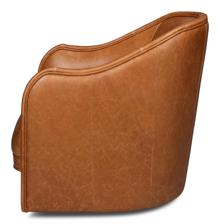 Braxton Brown Leather Swivel Chair - Ornate Home