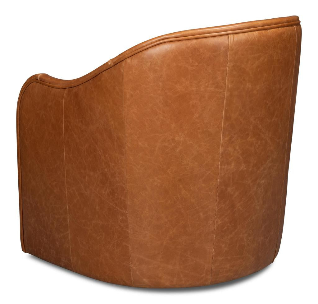 Braxton Brown Leather Swivel Chair - Ornate Home