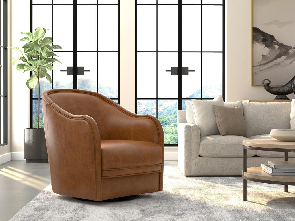 Braxton Brown Leather Swivel Chair - Ornate Home