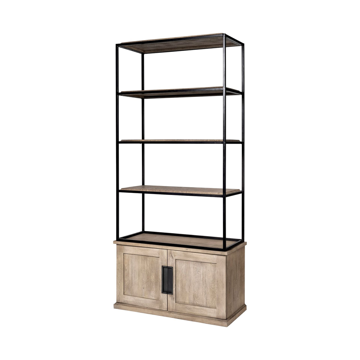 Braxton Light Brown 41.5"W Wood and Iron Three Shelf Shelving Unit - Ornate Home