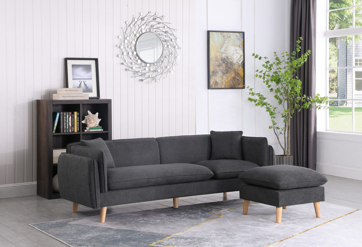 Brayden Dark Gray 86.5"W Woven Fabric Sectional Sofa with Chaise - Ornate Home