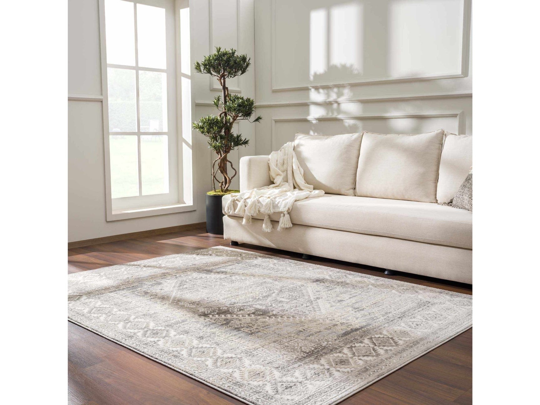Brend Taupe Medallion Area Rug - Ornate Home