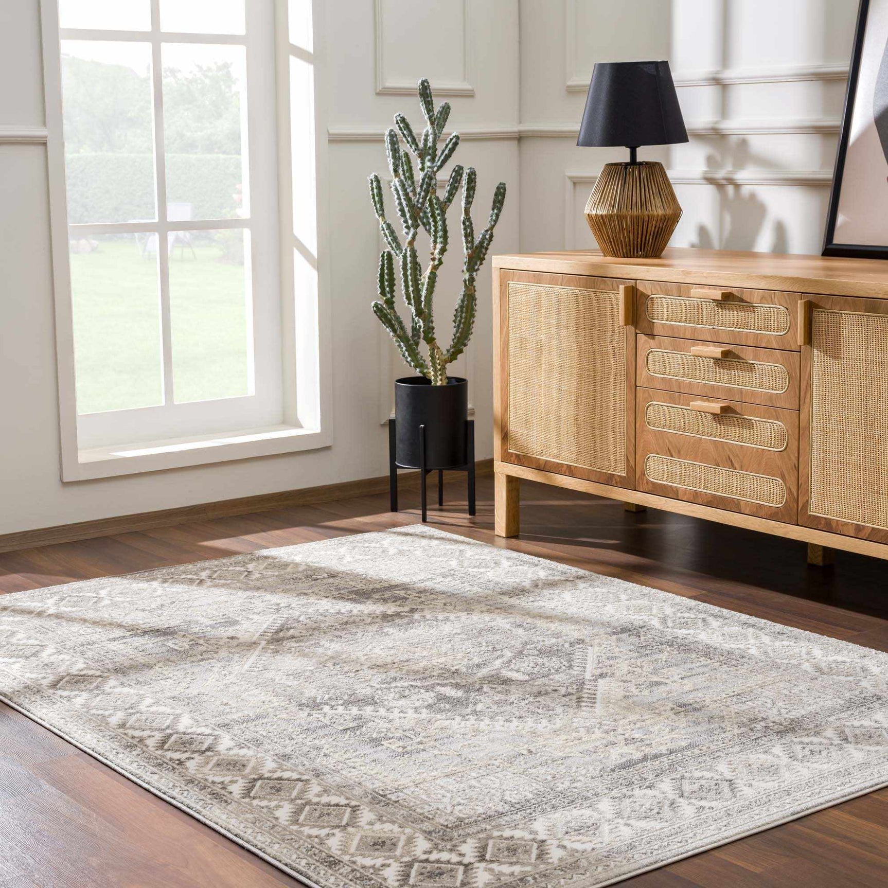 Brend Taupe Medallion Area Rug - Ornate Home