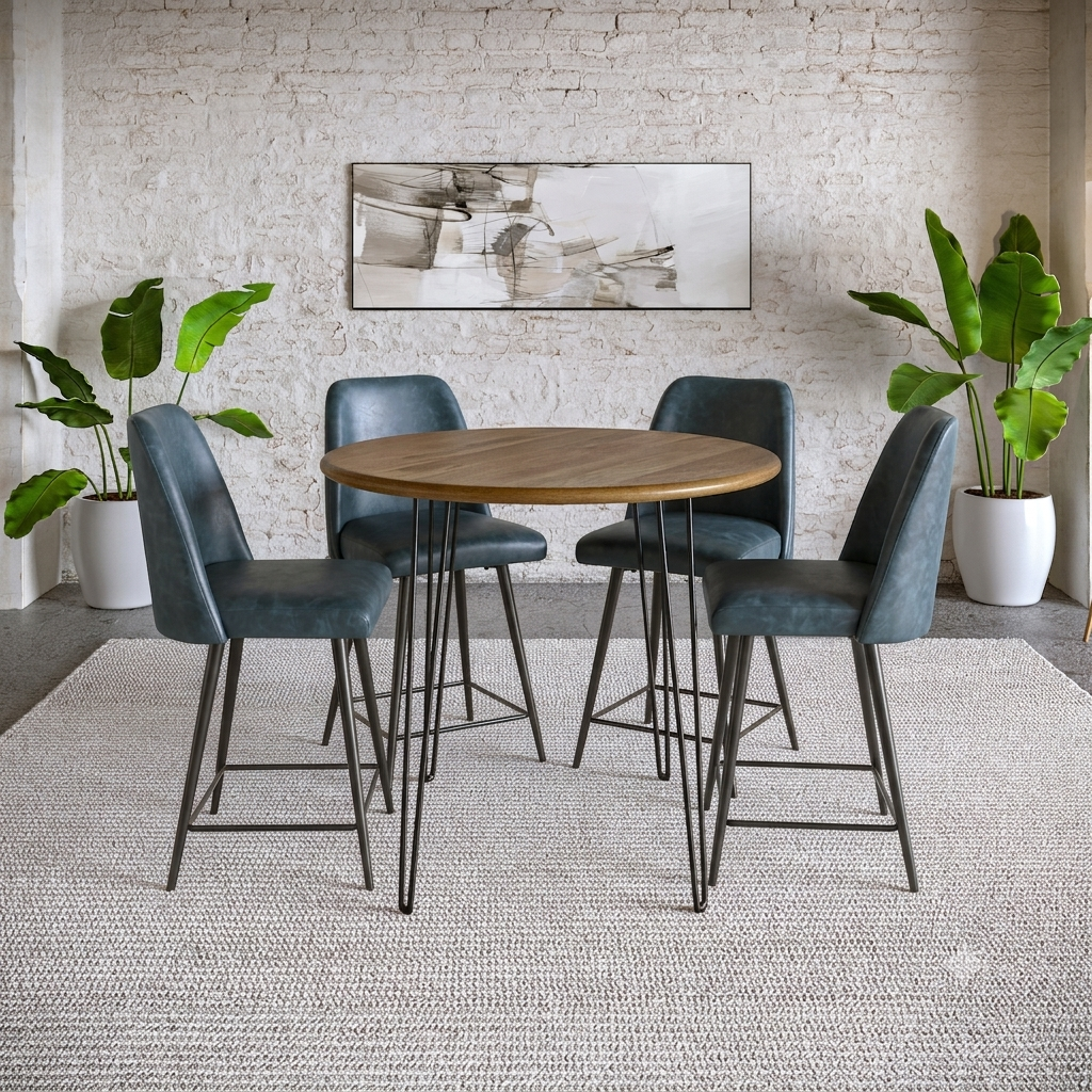 Brennan Golden/Blueberry Counter Dining Table w/ 4 Maddox Stools - Ornate Home