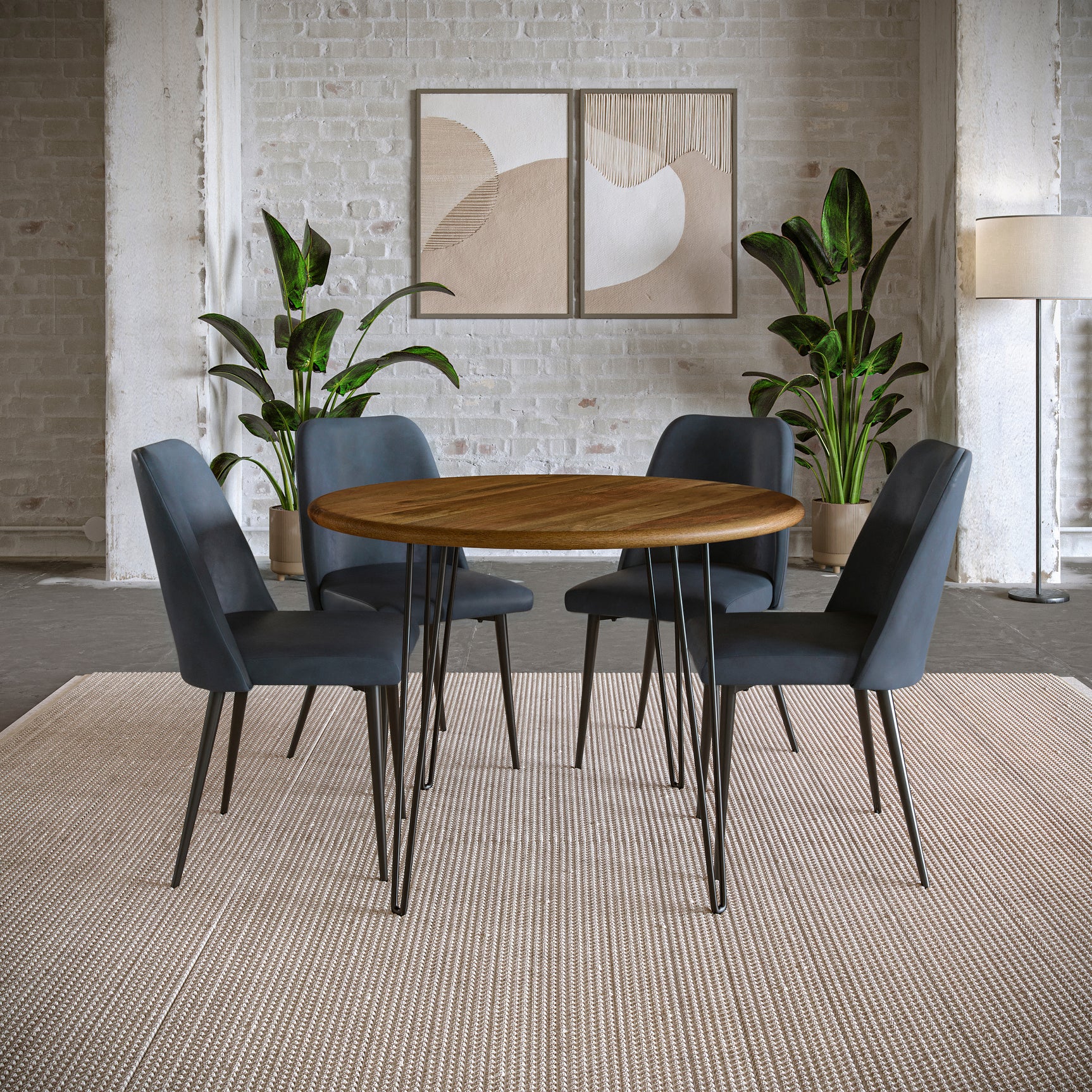 Brennan Golden/Blueberry Dining Table w/ 4 Maddox Chairs - Ornate Home