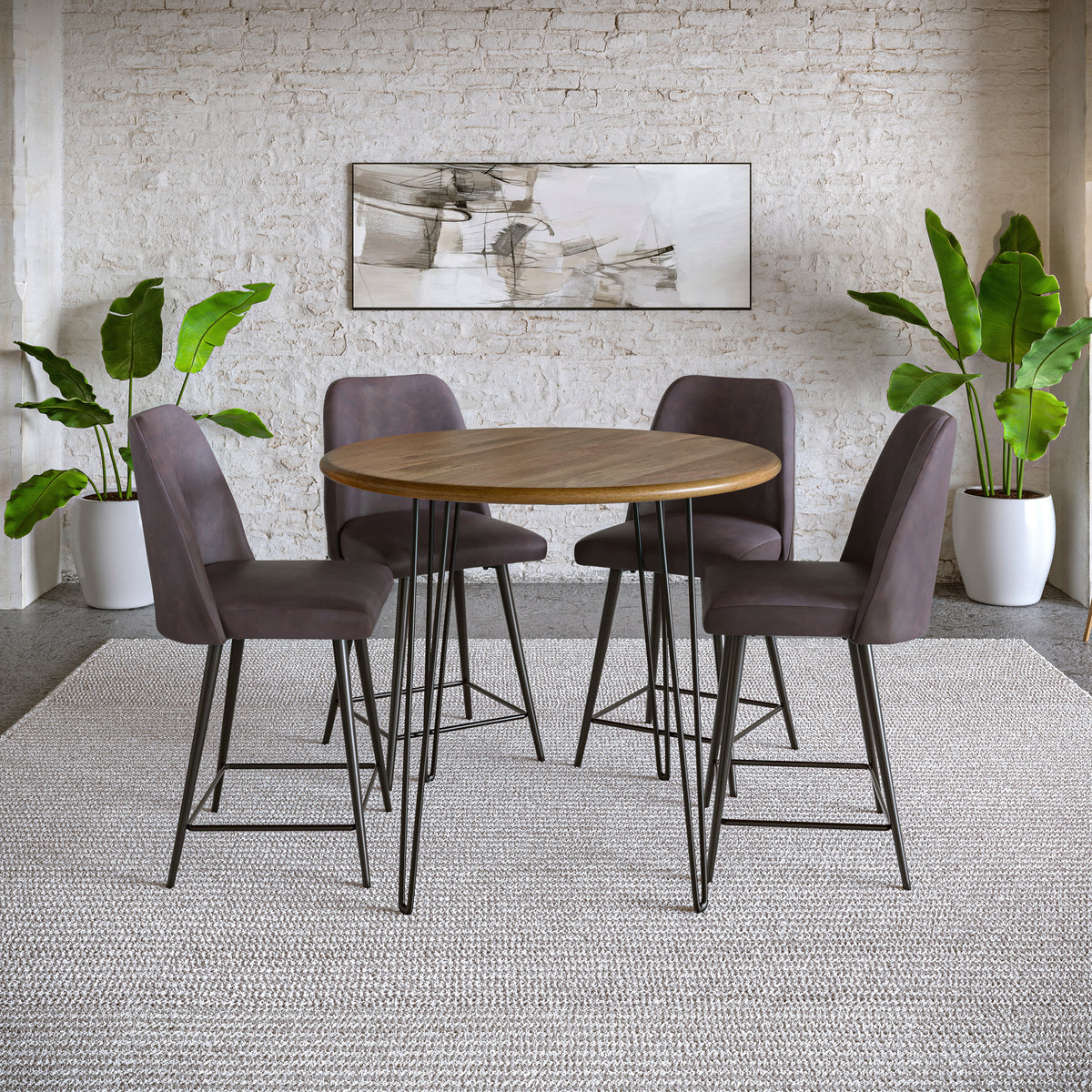 Brennan Golden/Dark Brown Counter Dining Table w/ 4 Maddox Stools - Ornate Home