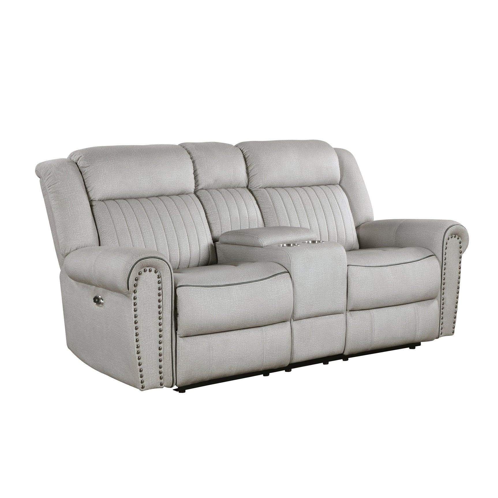 Brennen Mist Gray Power Double Reclining Loveseat - Ornate Home