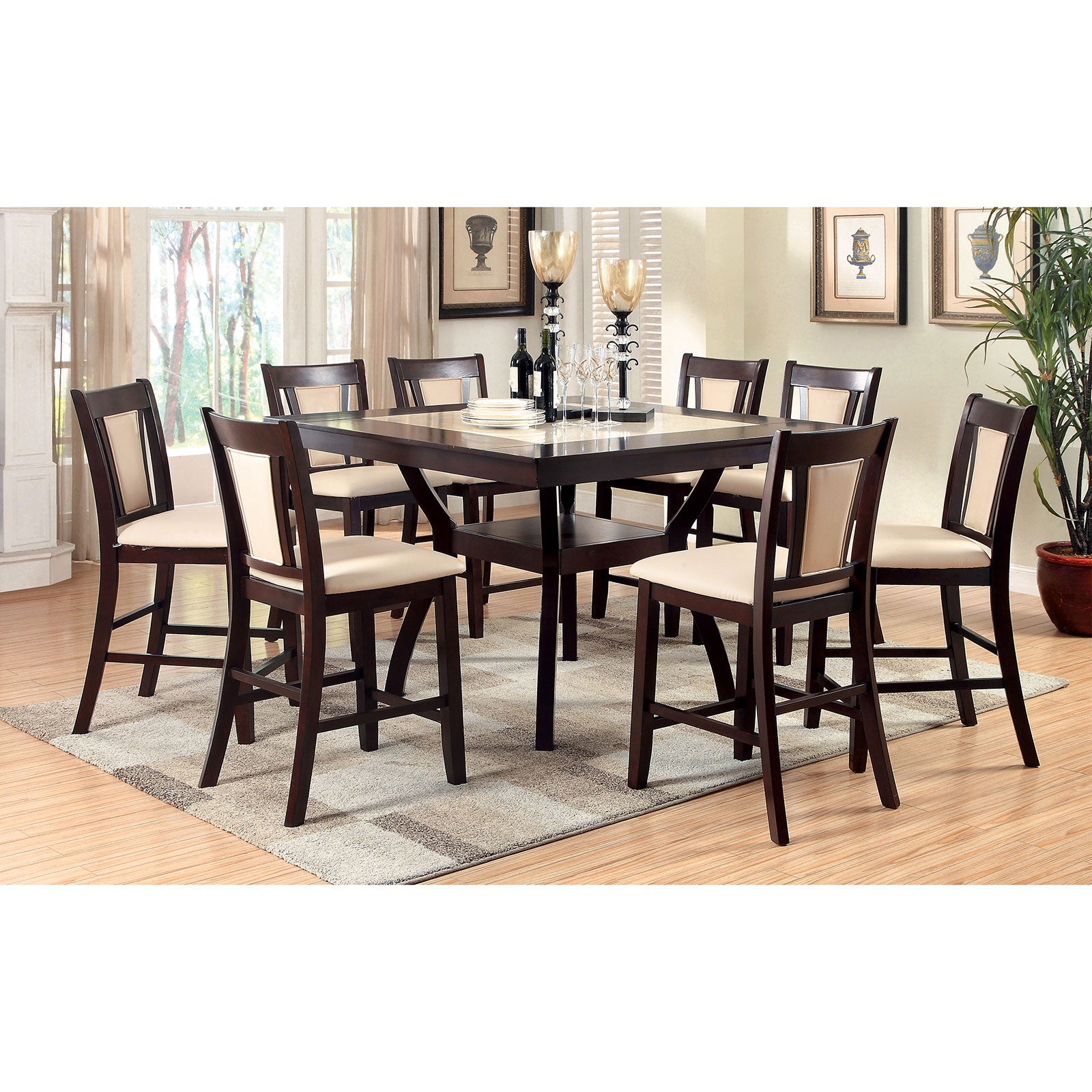 Brent Dark Cherry/Ivory 9 Pc. Counter Height Dining Room Set - Ornate Home