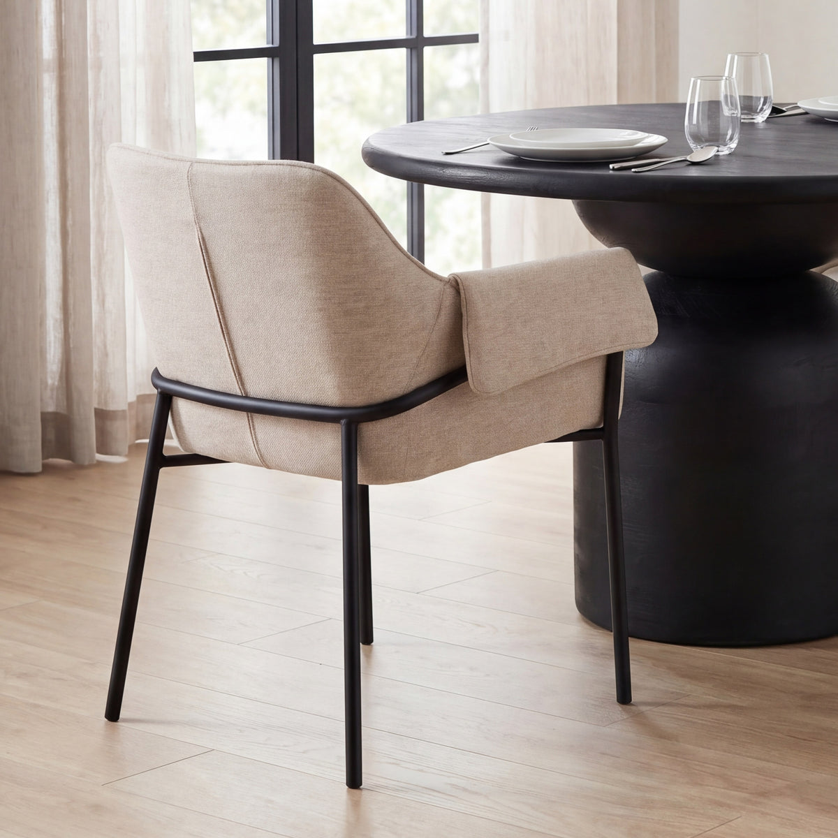 Brently Oatmeal Curved Back Dining Arm Chair (Set of 2) - Ornate Home