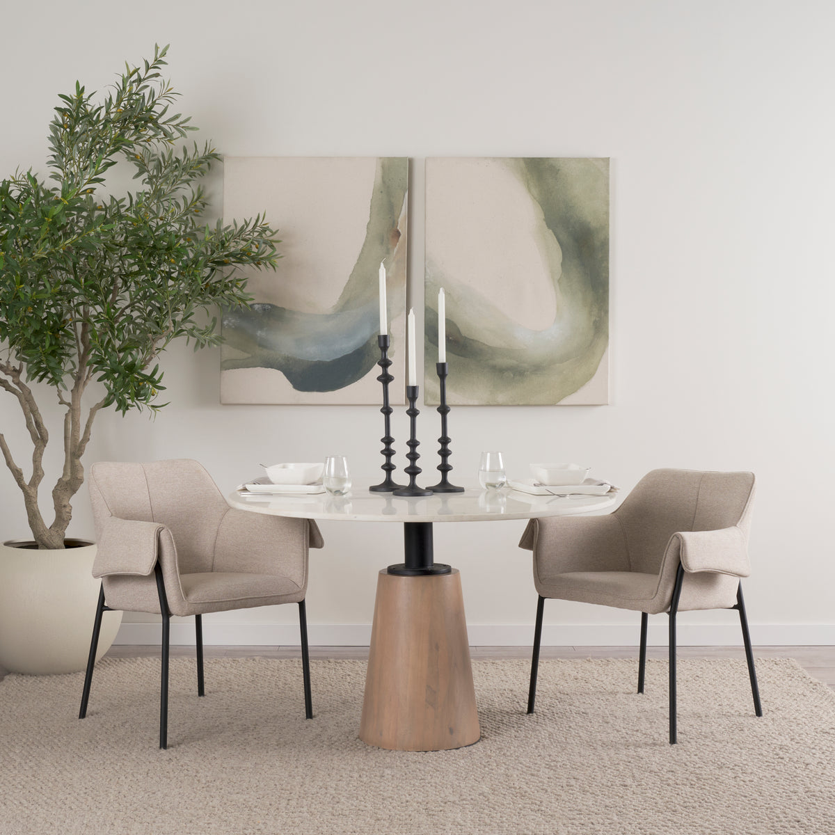 Brently Oatmeal Curved Back Dining Arm Chair (Set of 2) - Ornate Home