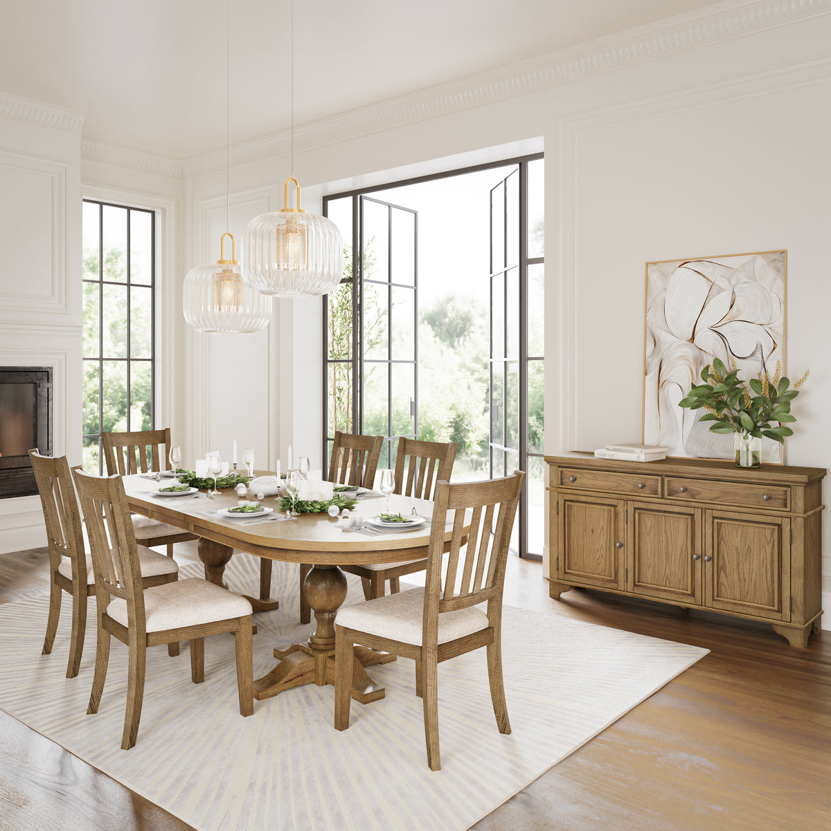 Brentwood Cascade Oak 102 Dining Table w/ 6 Slat Back Chairs - Ornate Home