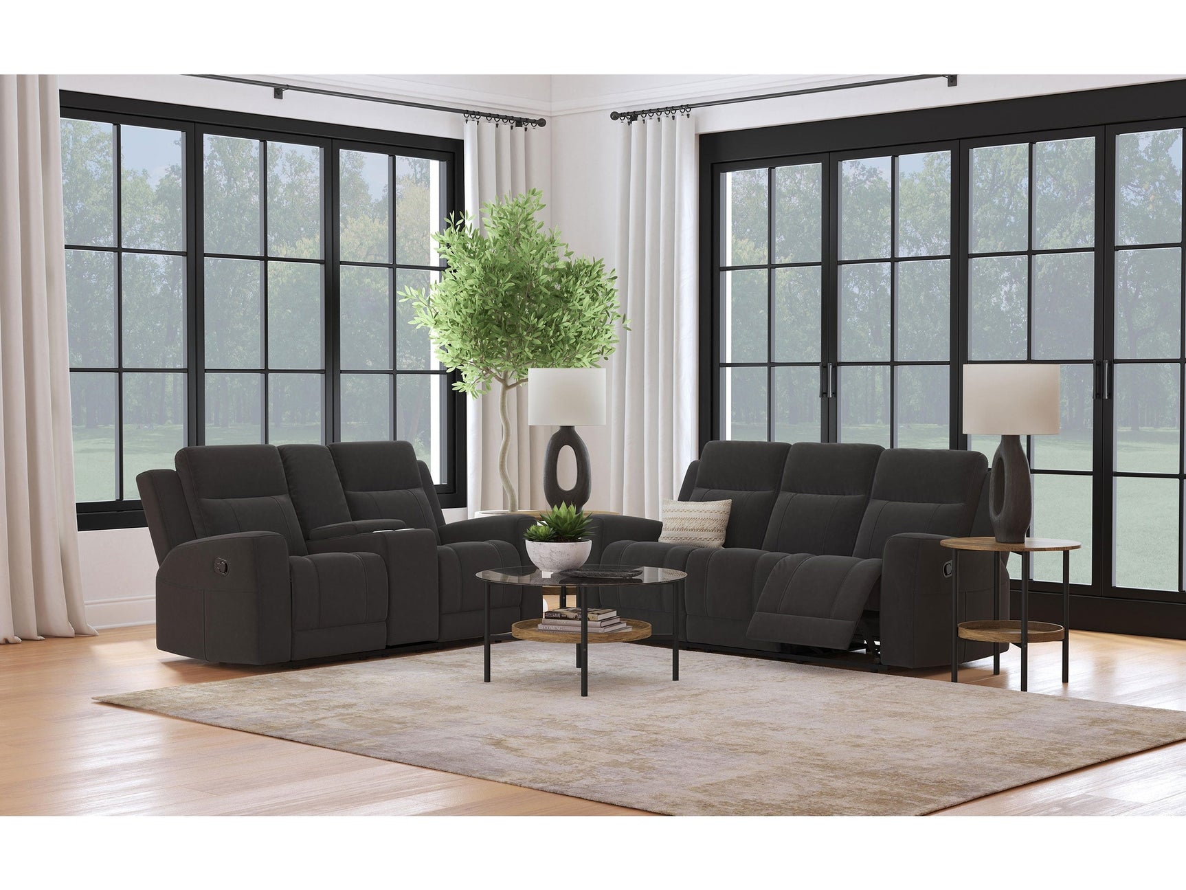 Brentwood Dark Charcoal 2-piece Upholstered Reclining Sofa Set - Ornate Home