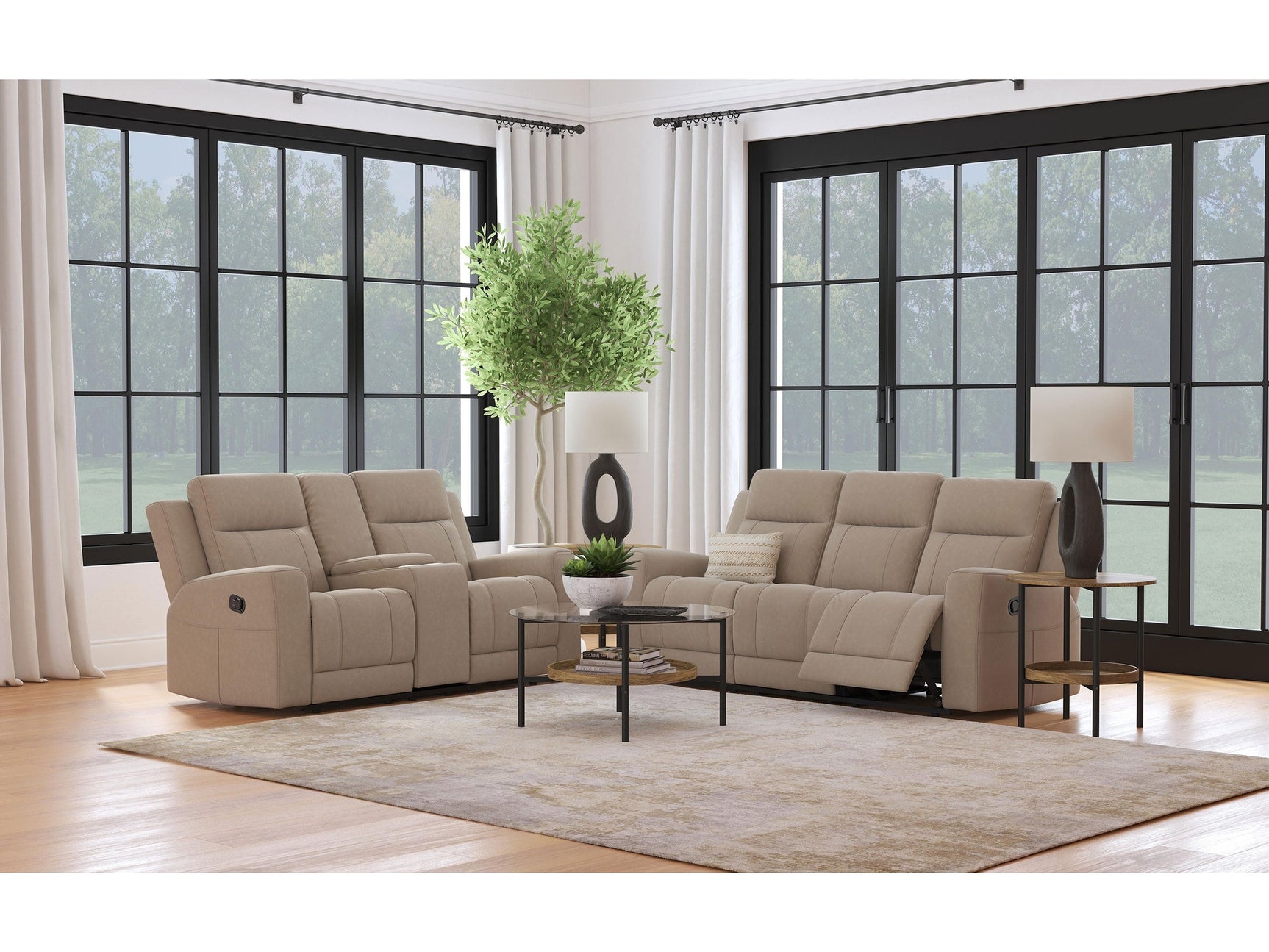 Brentwood Taupe 2-piece Upholstered Reclining Sofa Set - Ornate Home