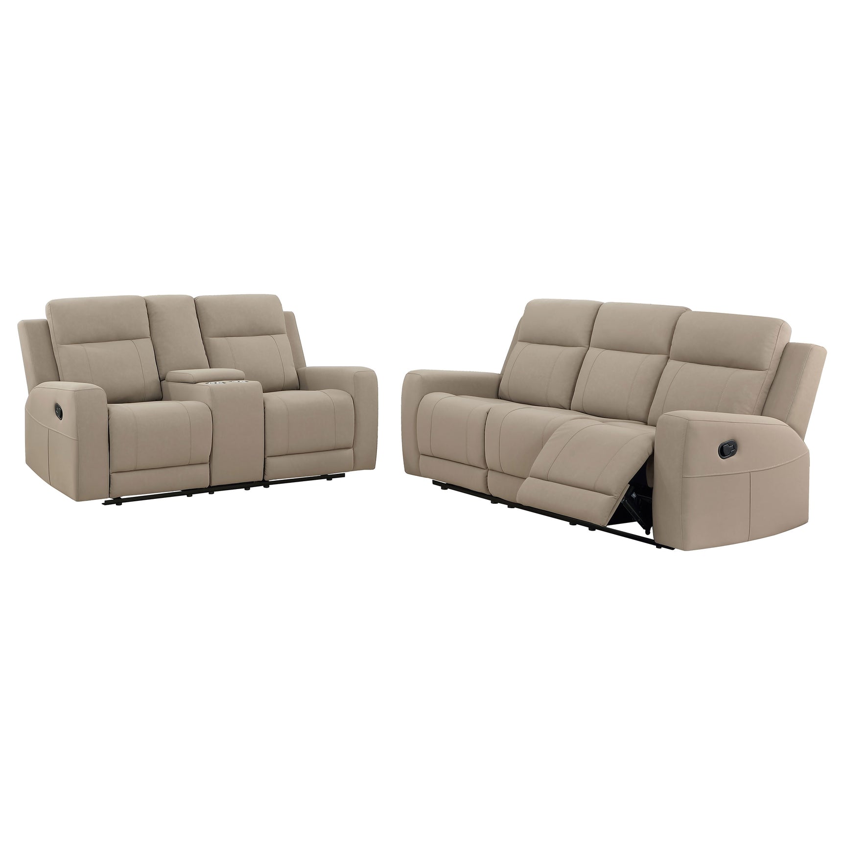 Brentwood Taupe 2-piece Upholstered Reclining Sofa Set - Ornate Home