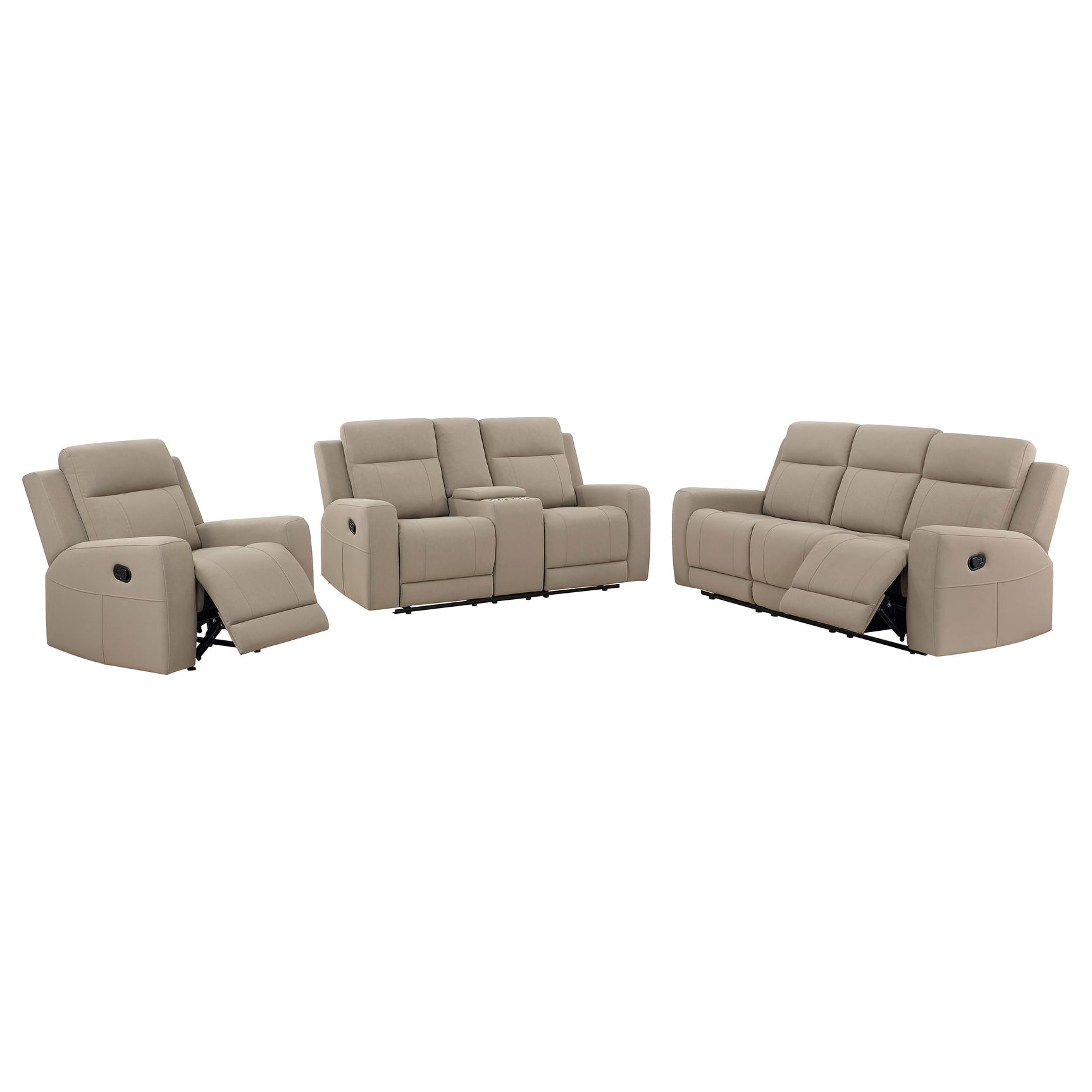 Brentwood Taupe 3-piece Upholstered Reclining Sofa Set - Ornate Home