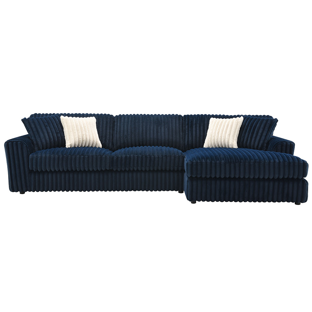 Breton Blue Corduroy Sectional Sofa w/4 Pillows - Ornate Home