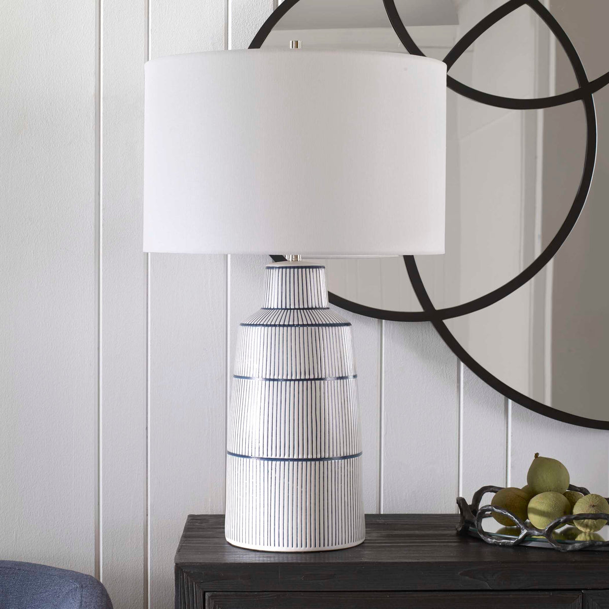 Breton Blue/White Nautical Stripe Table Lamp - Ornate Home