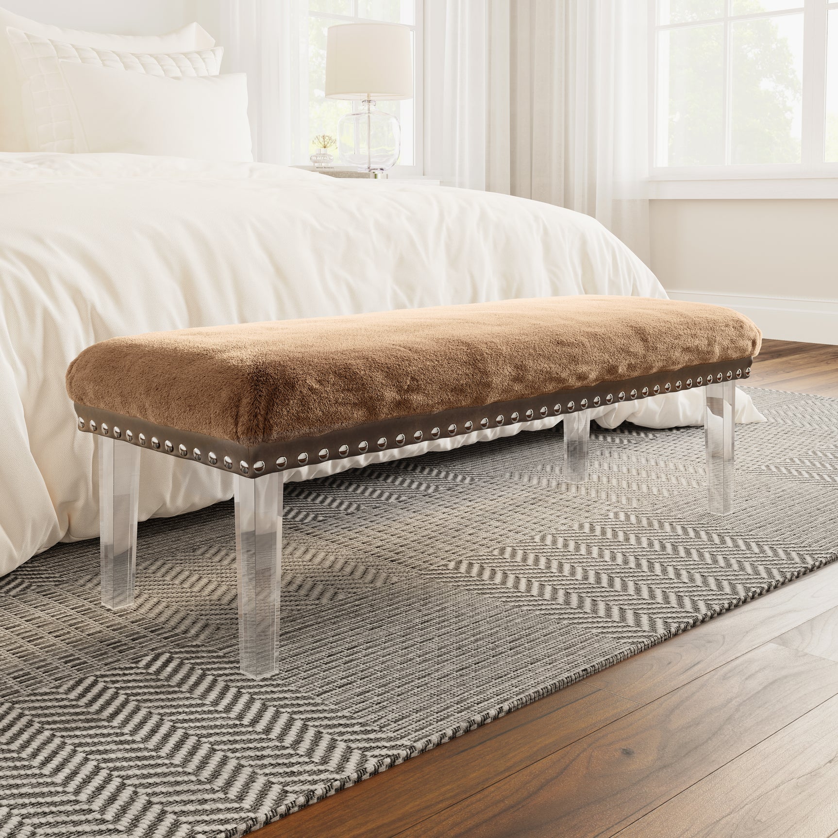 Brianna Mink Faux Fur Bench - Ornate Home