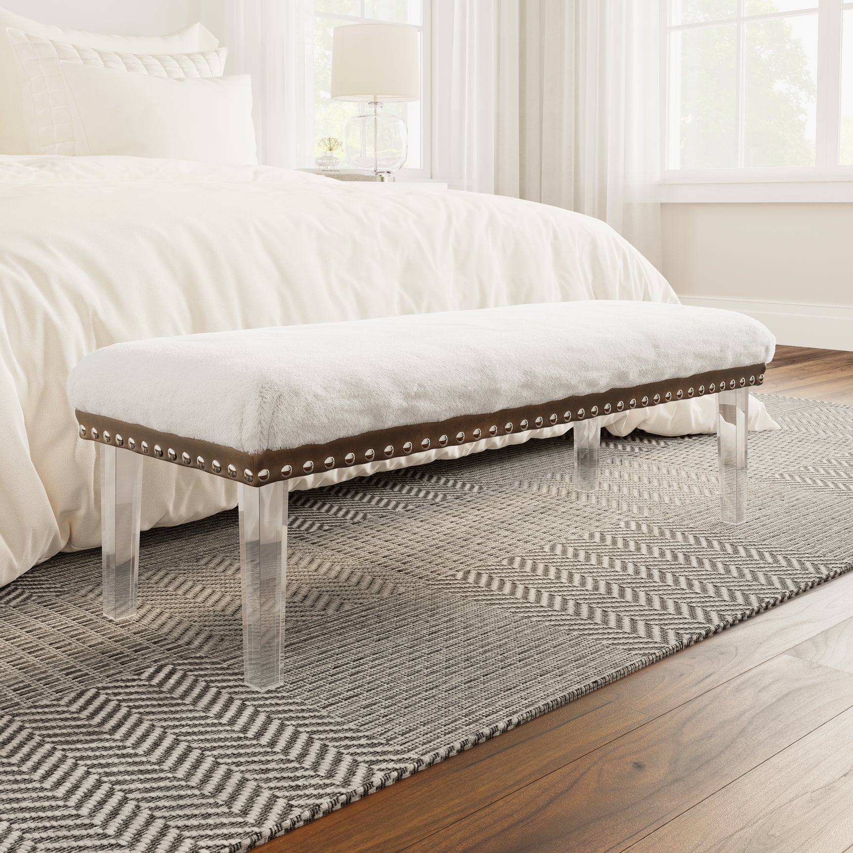 Brianna Snow Faux Fur Bench - Ornate Home