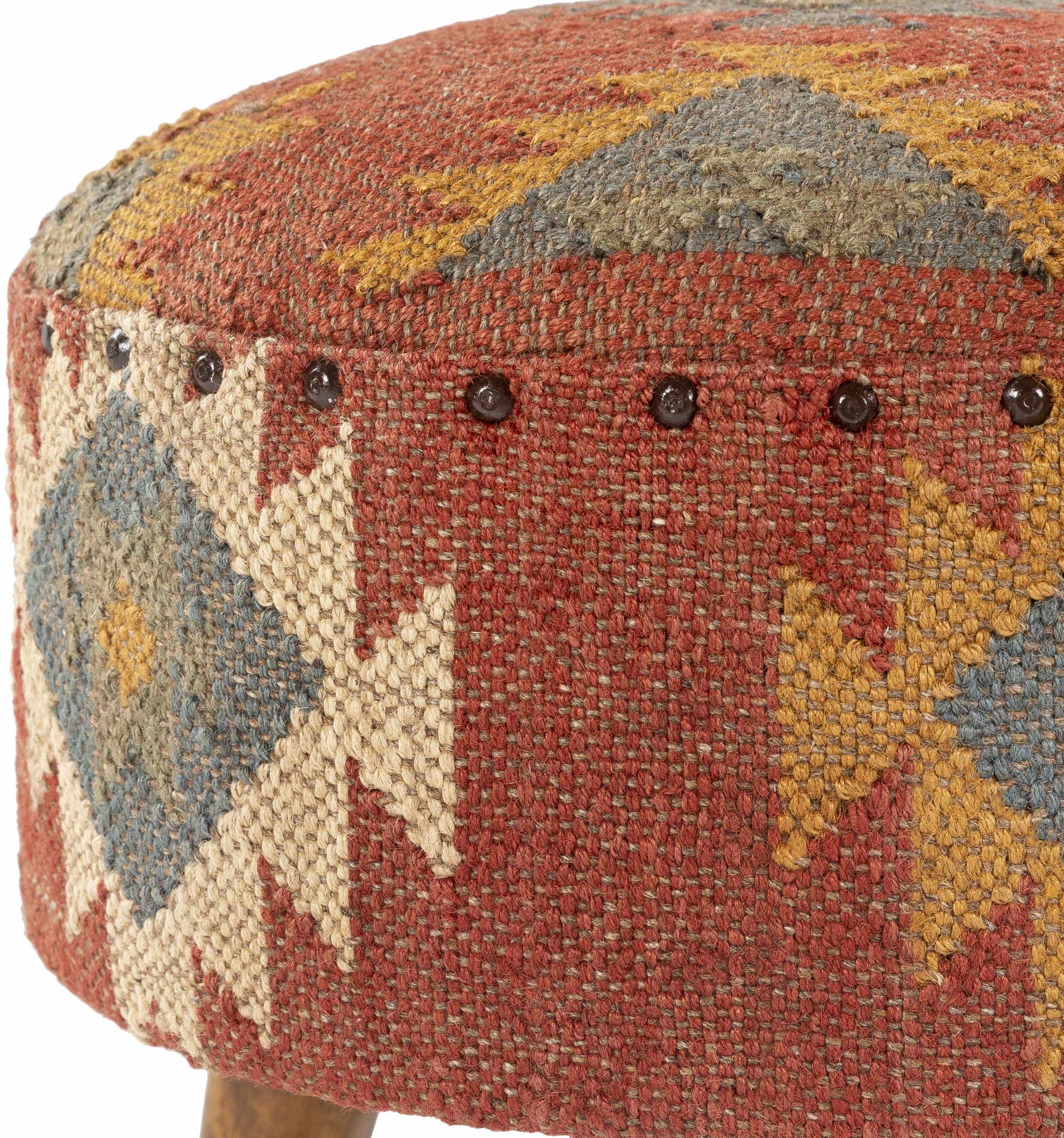 Brick Red Wood Frame Ottoman Stool - Clearance - Ornate Home