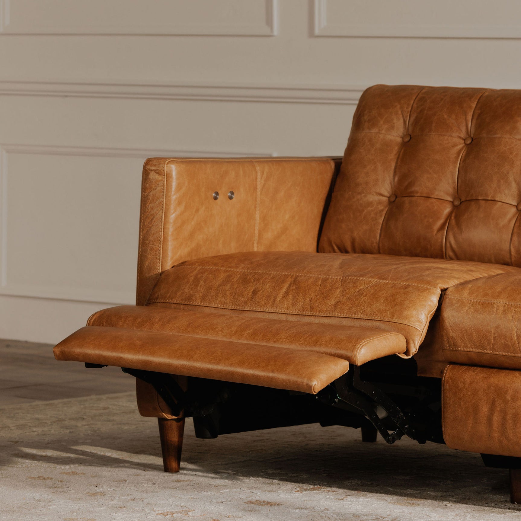 Bridgers Tan Leather Power Recliner Sofa - Ornate Home