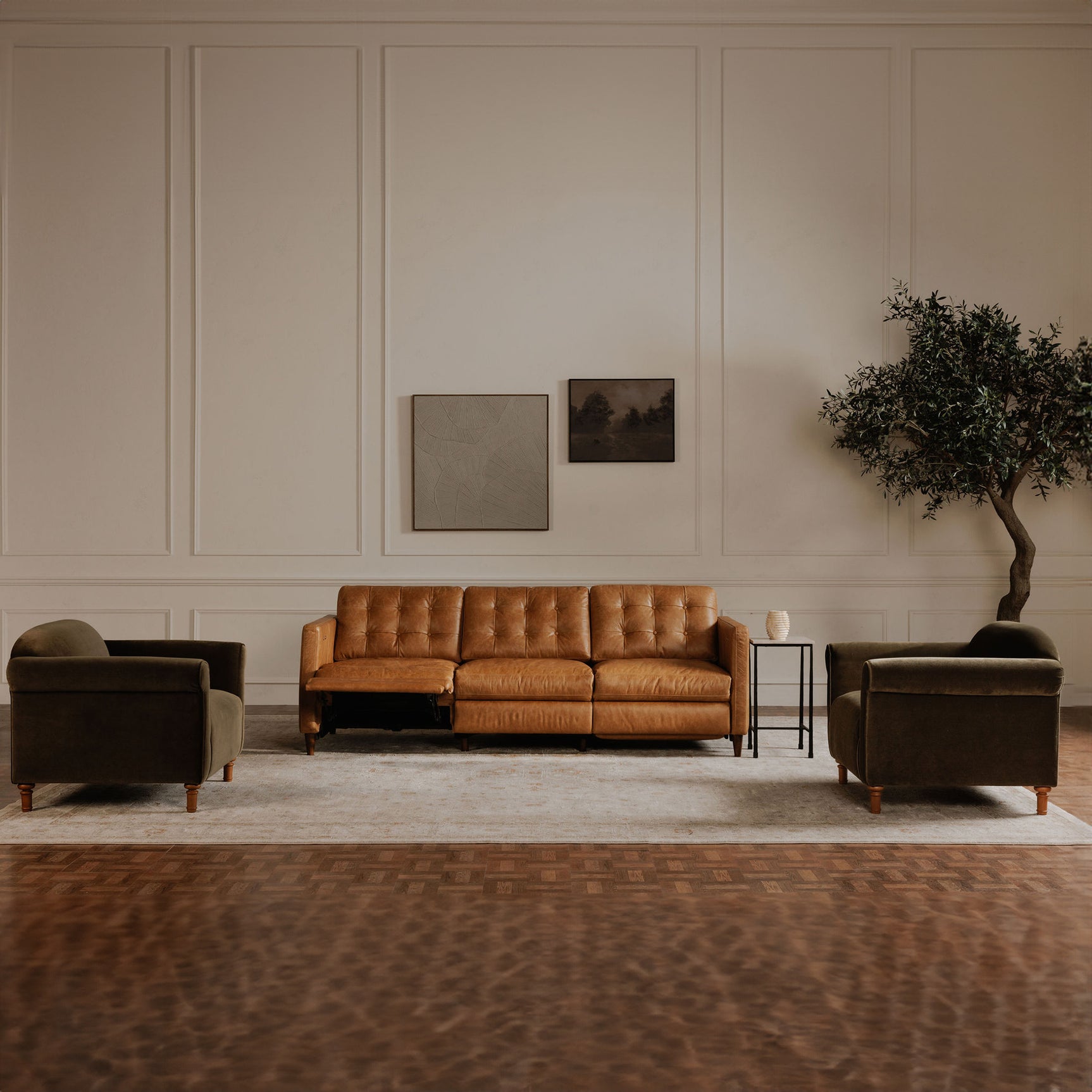 Bridgers Tan Leather Power Recliner Sofa - Ornate Home