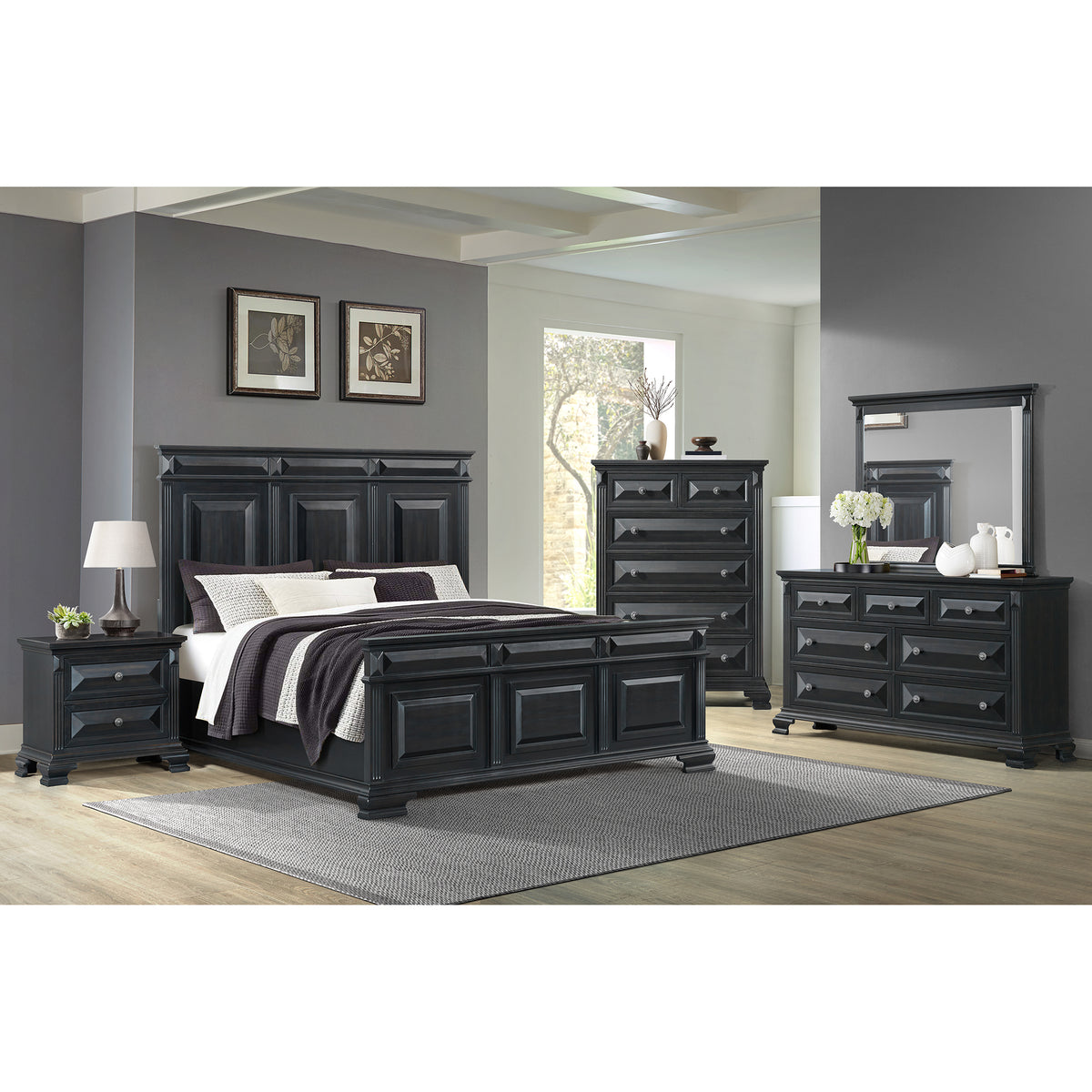 Bridgestone Black 3-Piece King Panel Bedroom Set